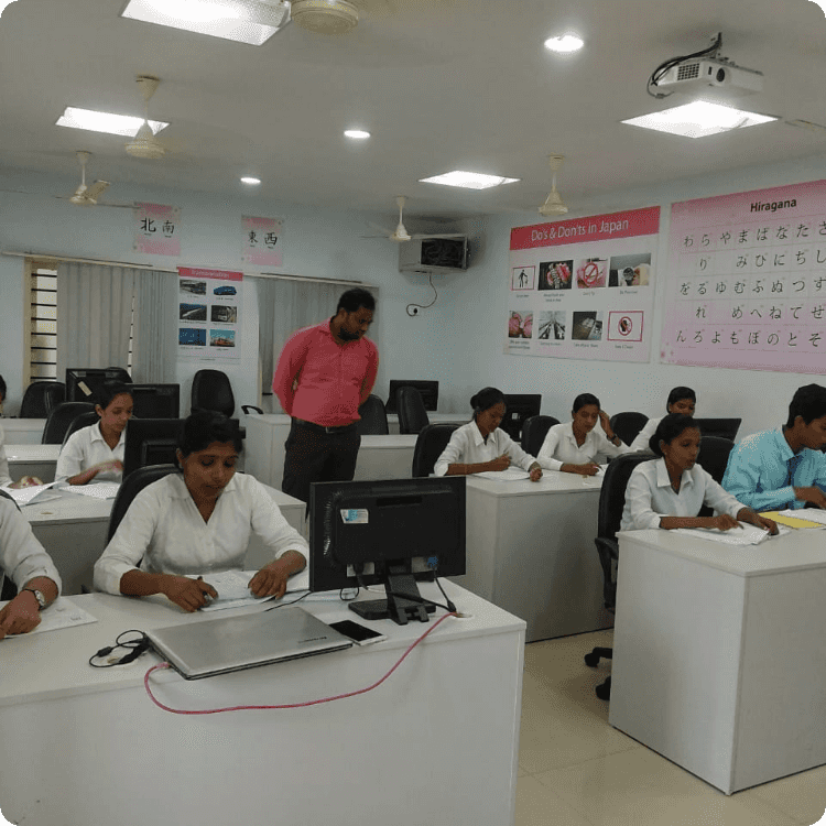 Language trainer conducting a class