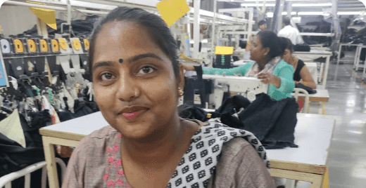 Jyoti Dixit, Sewing Machine Operator at Sahu Global, aspiring to start her own textile business