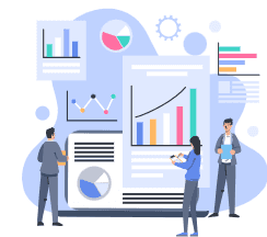 Animated illustration of officers analyzing data and reports