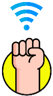 Illustration of a raised fist with a wireless signal, symbolizing digital connectivity and learning