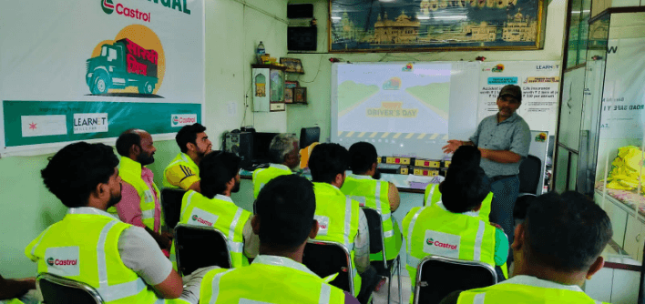 Illustration of a male trainer conducting a classroom session for students