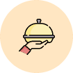 Animated image of a hand holding a dish representing hospitality