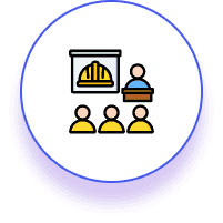 Animated icons of people and learning centers showcasing flexible learning